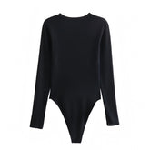 Black Cotton Bodycon Long Sleeve Slim Fit Round Neck Bodysuit